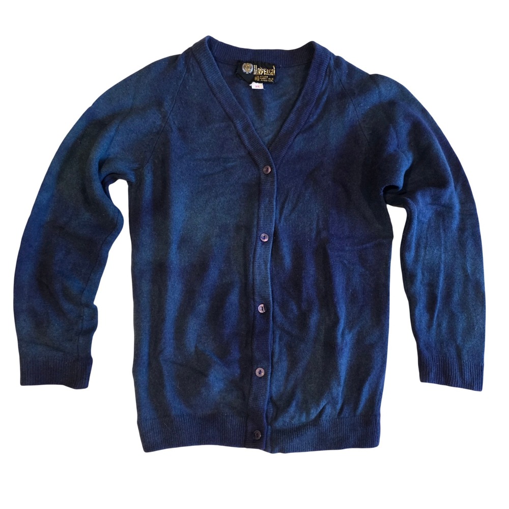 Vintage 60s Universal Angora Lambswool Cardigan Sweater Blue Fade Size 36